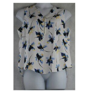 NWT Anne Klein Women's Petite 1/4 Zip V-Neck Sleeveless Top, White Floral, PXL